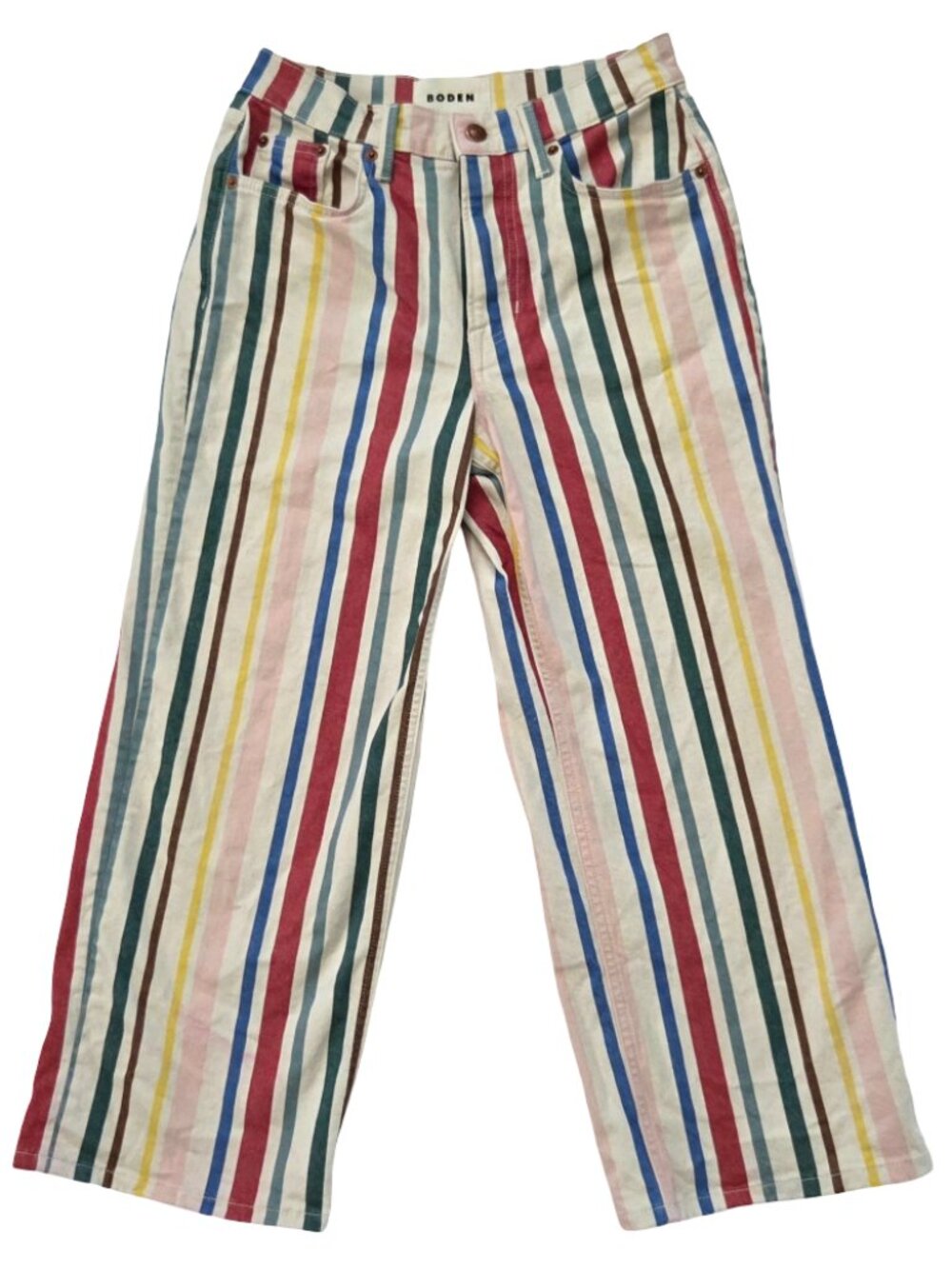 Boden Jeans Womens W26 Petite Rainbow Stripe Wide Leg Cropped Pants Artsy Boho